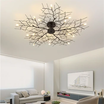 

American LED Ceiling Lamp Nordic Tree Branch Iron Ceiling Lights for Living Room Bedroom Chandeliers Ceiling Decor Light Fixture