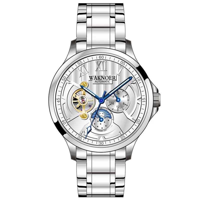 Мужские механические наручные часы Relogio Masculino, Мужские автоматические механические часы из нержавеющей стали, деловые мужские часы reloj hombre - Цвет: Silver 2
