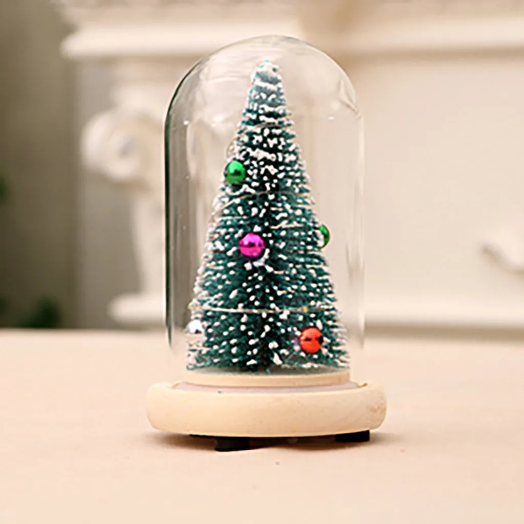 Деревянная стеклянная крышка Рождественская елка украшения светящаяся Мини Рождественская елка специальный подарок освещает рождественские украшения для дома F930