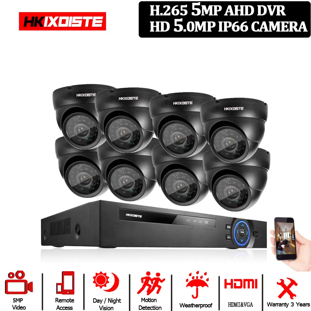Черный 8CH 5MP система видеонаблюдения аналоговая камера высокого разрешения цифровой видеорегистратор системы 8xSuper 5MP в/Открытый водонепроницаемый мини-камера видеонаблюдения 3,6 мм объектив видеонаблюдения комплект 8ch dvr kit - Цвет: Черный
