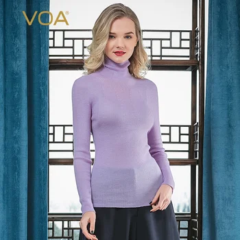 

VOA pure cashmere seamless 16 needle 60 thread worsted high neck long sleeve shaping bottoming shirt RLB80