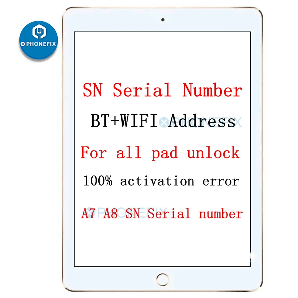 Серийный номер SN для iPad mini 2018 2017 iPxd Air 1 2 Pro серийный WiFi Bluetooth адрес погрешность