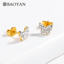 Baoyan, Маленькие стразы, серьги из розового золота/серебра/золота, серьги-гвоздики из нержавеющей стали, милые серьги-бабочки из циркона для женщин