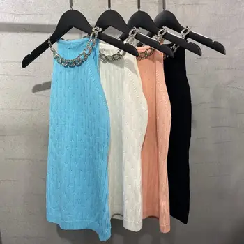 

summer high quality women chains knitted vest tops ladies casual tee 4 color ddxgz3 7.03
