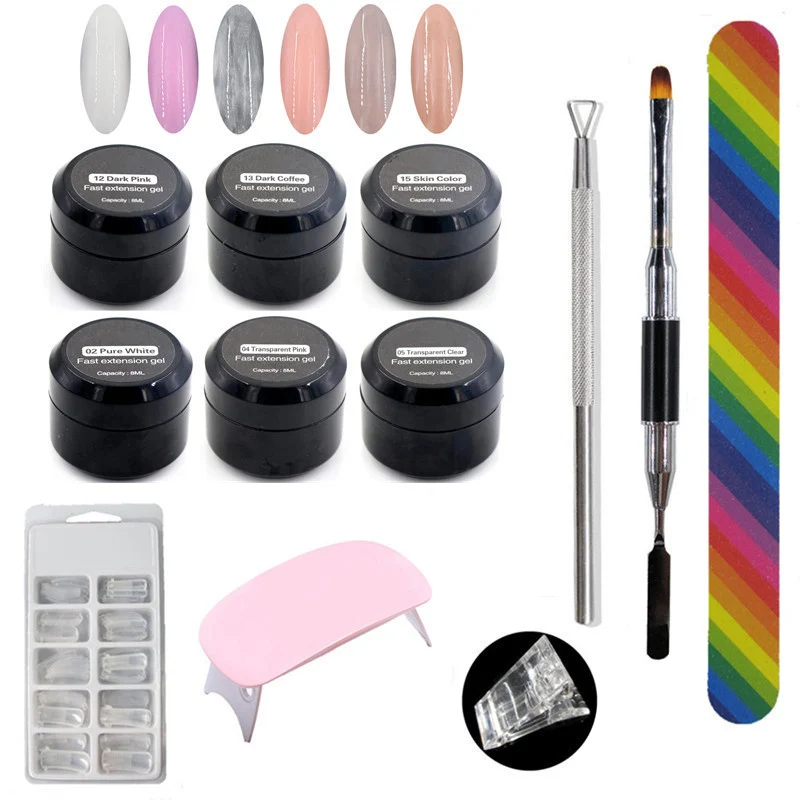 Новинка, 12 шт., 8 мл, для дизайна ногтей, быстрое наращивание, прочный прозрачный розовый гель, набор для дизайна ногтей, без лотка для бумаги, инструмент для быстрого маникюра, BV789