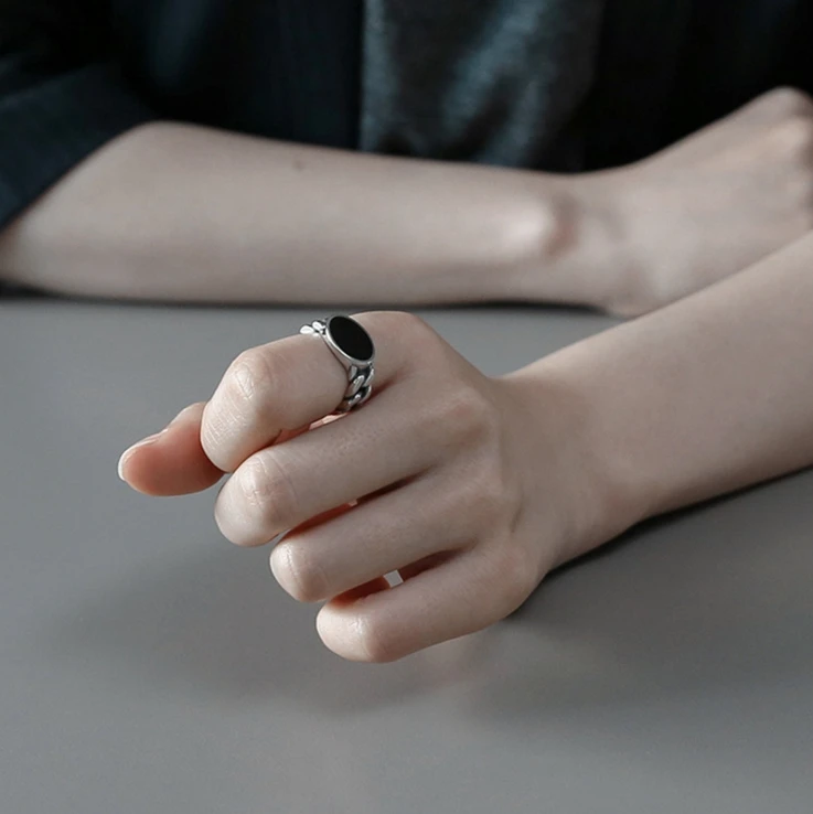 Стерлингового серебра 925 трендовые 13 мм большие круглые черные полимерные мужские кольца на палец ювелирные изделия мужское Открытое кольцо не выцветает подарок Прямая