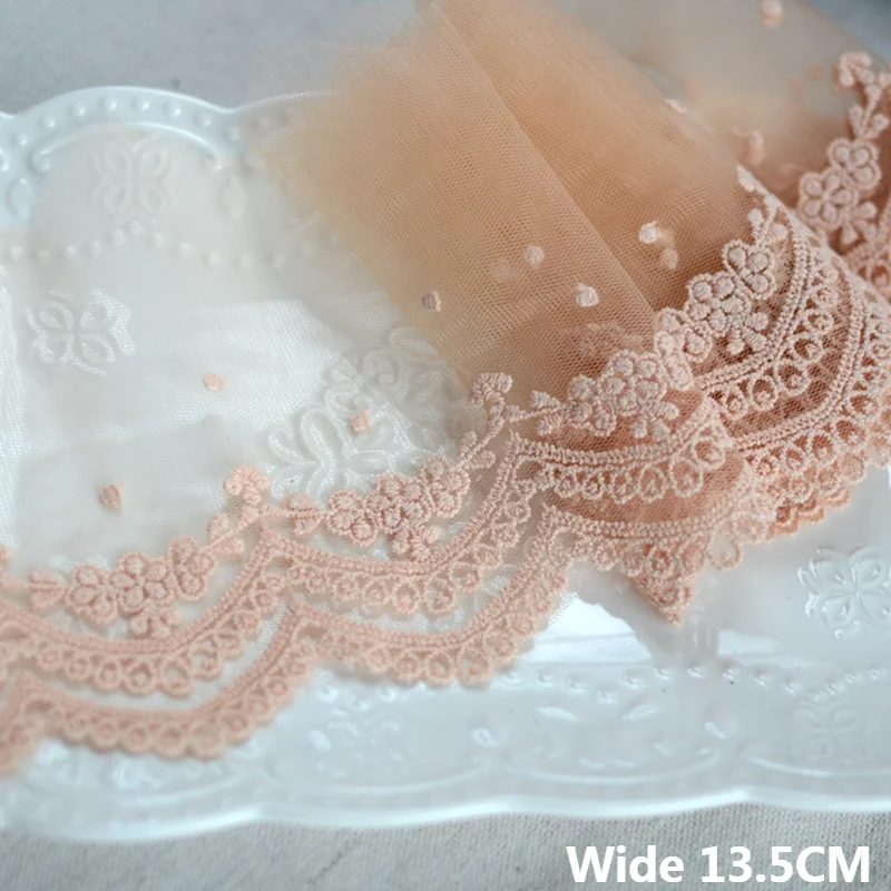 Lace Fabric Lace Sewing Accessories Lace Sewing Supplies Lace Decoration Lace Accessories 13.5CM Wide Tulle Orange Mesh Fabric Embroidered Fringe Trim Lace Edge Trim Skirts Hemlines Head Veil DIY Stitched Sewing Decor
