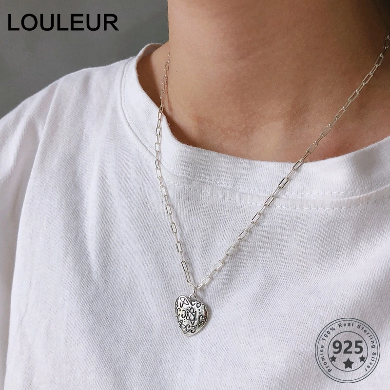 

Louleur 925 Sterling Silver Heart Pendant Necklace Minimalist Design Star Love Chain Necklace for Women 925 Silver Jewelry Gifts