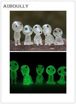 

5Pcs/set Kawaii Luminous Tree Elves Toy Miyazaki Kodama gardening potted Fluorescent PVC figure Tree Elf Fairy ( Randam Style )