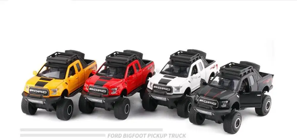 1:32 Ford pickup модель автомобиля, симулятор звук и светильник 4 двери автомобиля игрушка, большая нога игрушечный автомобиль