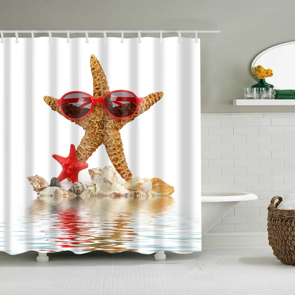 Goede Dafield Douchegordijn Zeester Nautische Seashell Stof Coastal Zee Shell Visnet Marine Oceaan Houten Vuurtoren Zeester