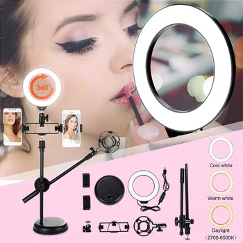 

3 Colors Dimmable Beauty Fill Lamp with Tripod Holder Holder for Live Stream Makeup Camera Ring Light Lamp for Video Photography