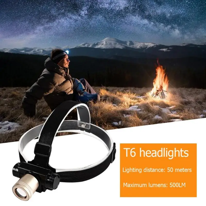 T6 LED Headlight 5W 3 Mode USB Rechargeable Zoomable Headlamp Torch with Battery Maximum Lumen 500lm Lighting Distance 50m
