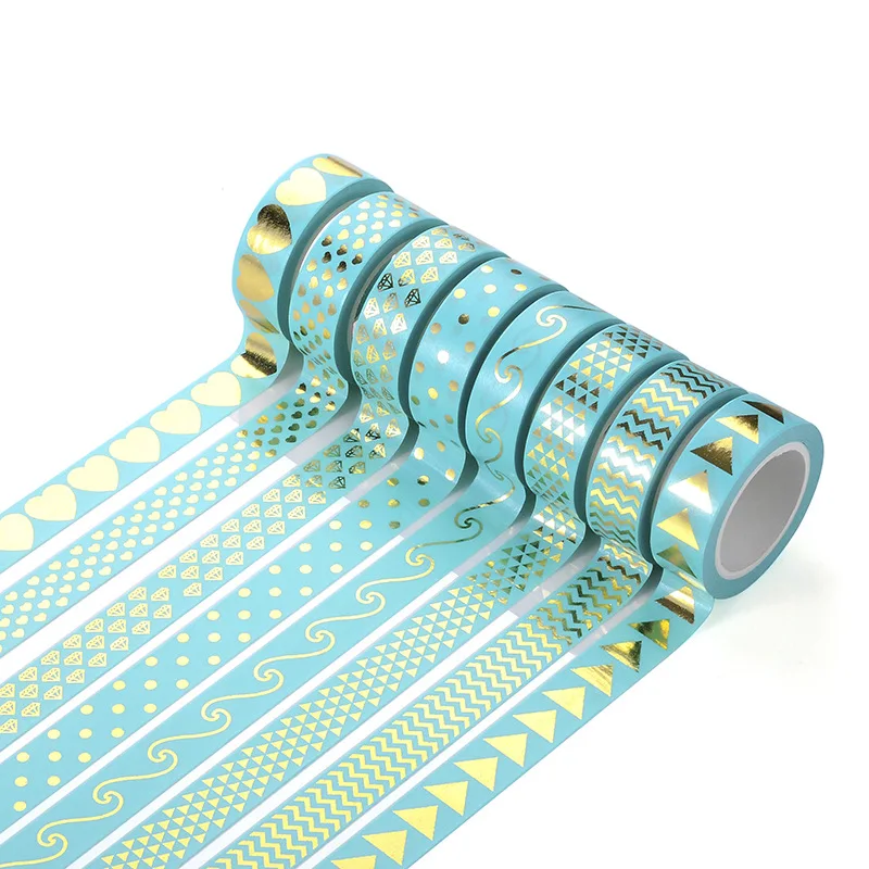 

8pcs Basic Pattern Washi Tape Set Mint Green Color Diamond Wave Love Arrow 15mm Adhesive Masking Tapes Stickers Decoration A6938