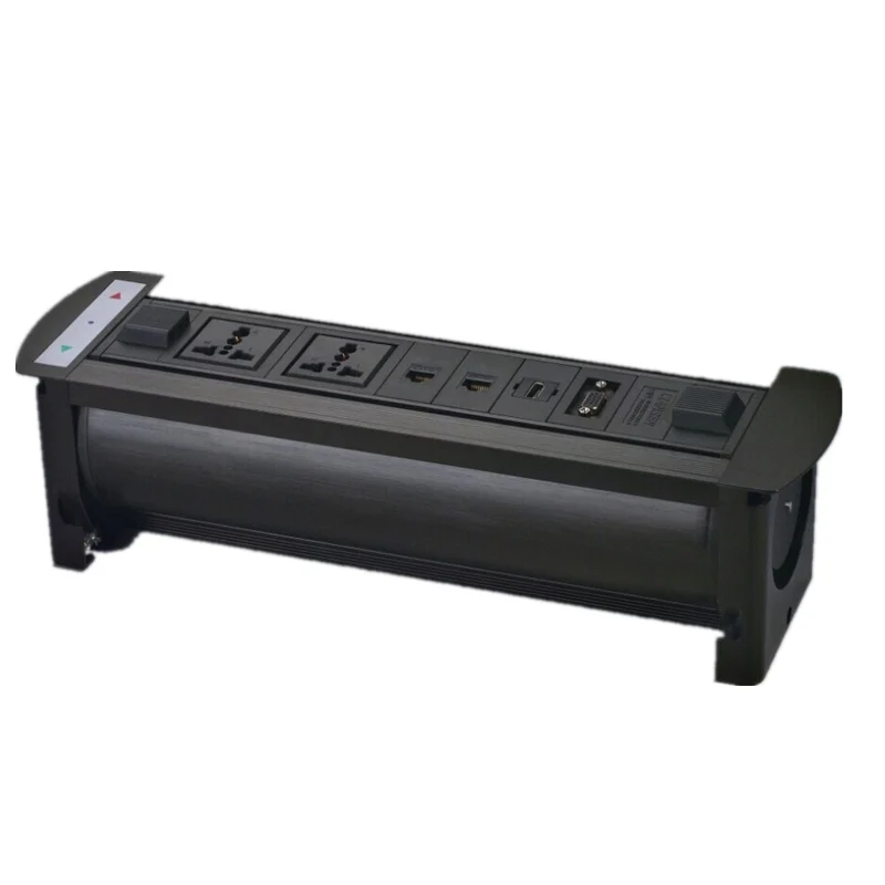 

New Top Grade Electric Flip Desktop Socket with 2 Universal Power port+2 Network ports+1 HDMI Port+1 VGA port