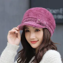 НОВАЯ шапка из кроличьей шерсти, женская зимняя вязаная шапка с язычком, корейский утолщенный теплый берет