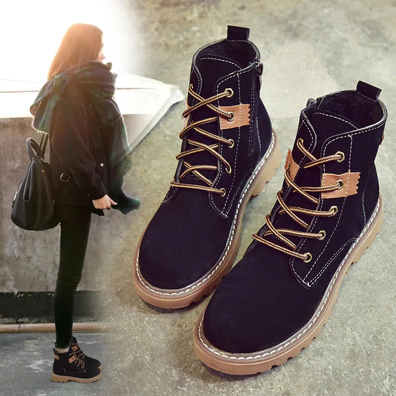 

Boots Suede 2019 Autumn Students Women's Spring And Autumn Single Boots Korean-style Chunky-Heel Low Heel Children Short Boots E