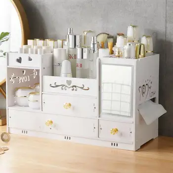 

Ultra-large Desktop Cosmetics Receipt Box Plastic Household Cosmetics Shelf With Mirror Dressing Table Cosmetics Box