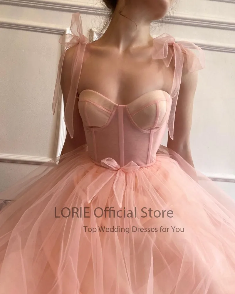 LORIE Fairy Pink Prom Dresses Spaghetti Strap A-Line Arabic Evening Gown Blush Pink Long Celebrity Party Dress for Graduation