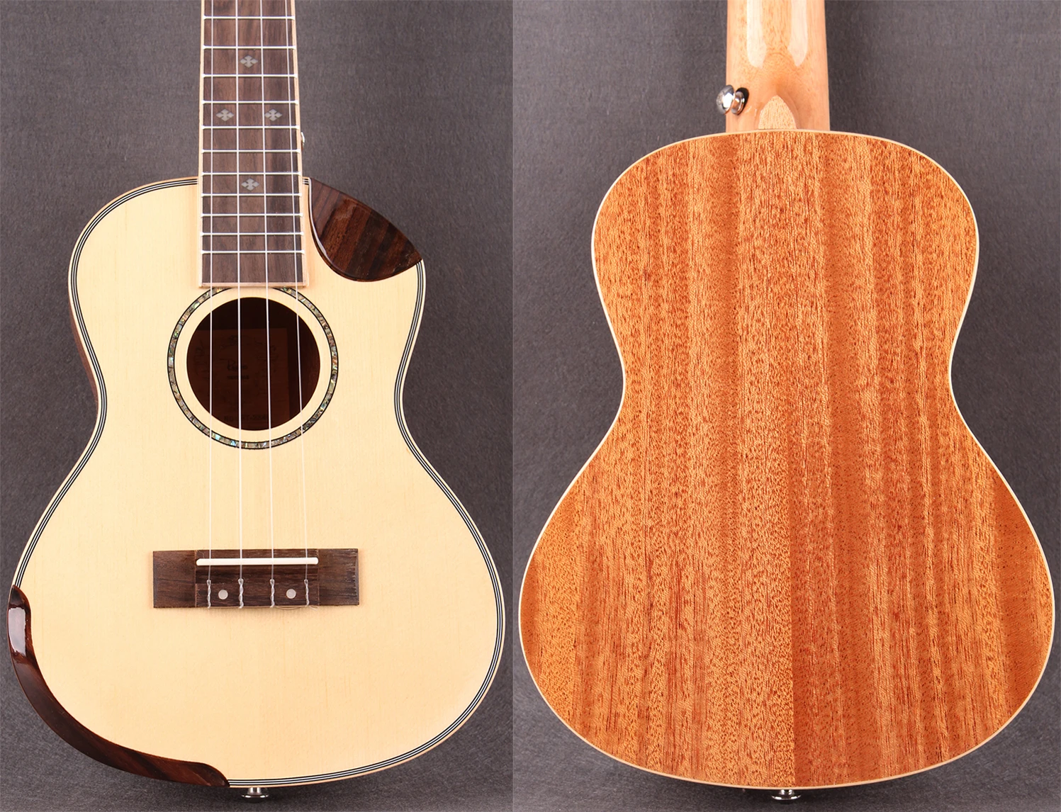 Concert Solid Spruce Ukulele Mahogany Side and Back 4 strings Guitar With EVA hard Case