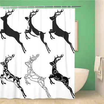 

Bathroom Shower Curtain Jump Stylization Leaping Deer Leap Silhouette Hipster Triangle Animal 72x72 inches Waterproof Bath