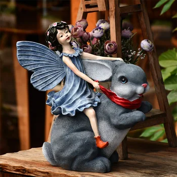 

FLOWER ANGEL RABBIT FIGURINE ANGEL GIRL ART SCULPTURE DECORATION RESIN CRAFT BUNNY HOME DECORATION GARDEN ORNAMENTS GIFT R4686