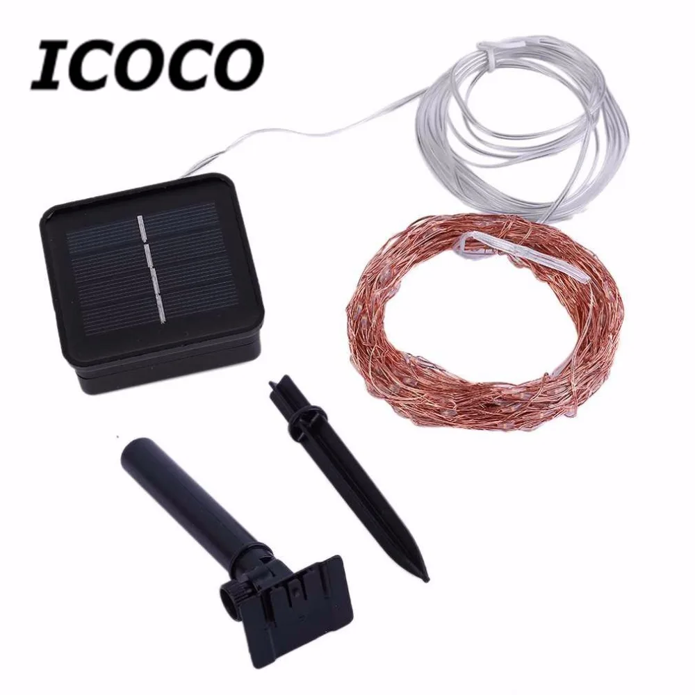 ICOCO на солнечных батареях для дома и улицы теплый белый 10 м 100LED Медный провод на открытом воздухе светящиеся гирлянды светильник с 2 светильник ing режимов