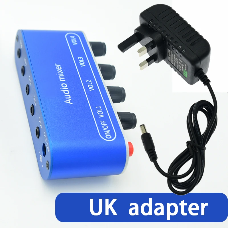 Mini Mixeur Audio Stéréo 4 Canaux - Réglage Volume/Bass/Treble, Entrées/sortie 3.5mm, Alimentation 5-12V - 7