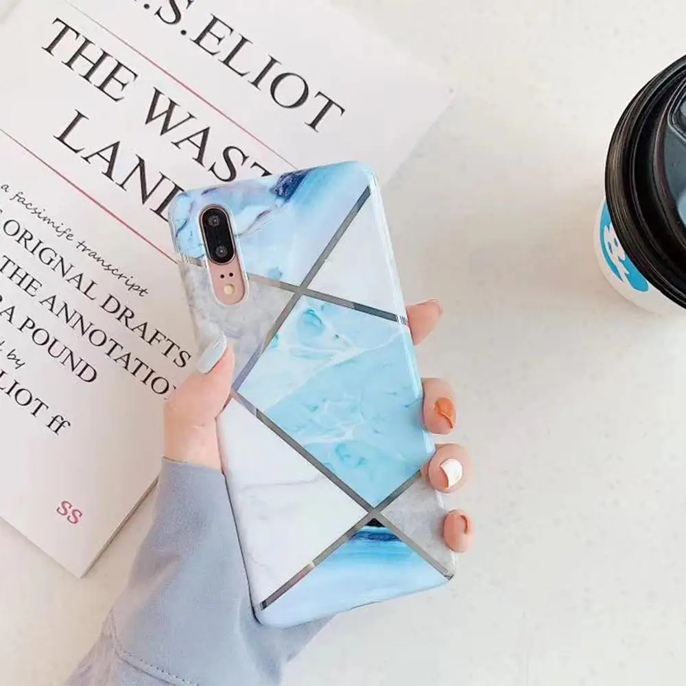 KULMG покрытие геометрический мрамор чехол для телефона для huawei P30 P20 Lite Pro mate 30 Pro Lite глянцевый мягкий IMD роскошный чехол на заднюю панель телефона - Цвет: j
