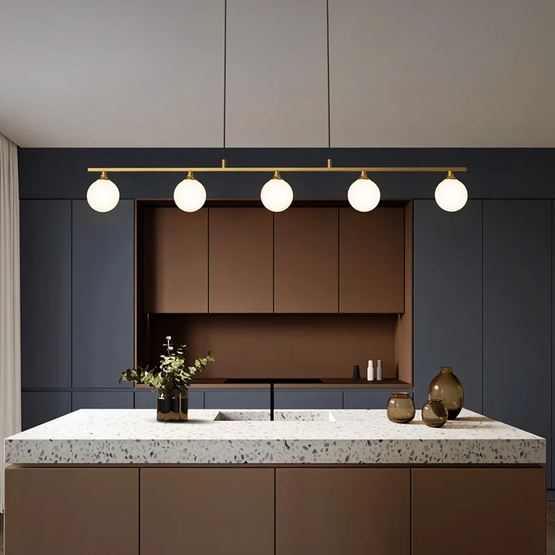 Nordic dining room copper LED chandelier Modern living room hanging lamp bedroom lighting fixture study glass ball lights