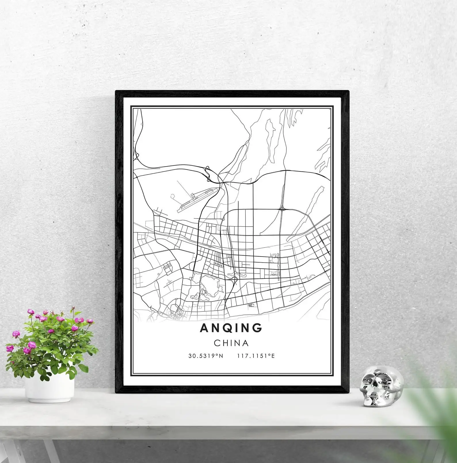 Anqing map print poster canvas | Street China city Дом и сад