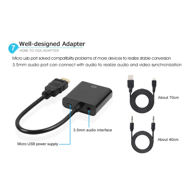 Высококачественный адаптер hdmi-vga штекер в конвертер с разъемом адаптер 1080P цифровой аналоговый видео аудио для ПК ноутбука планшета
