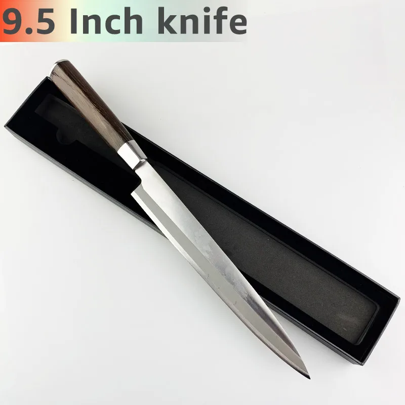 9.5 inch with box Кухонный нож 8,5, 9,5, 10,5 дюймов, японские ножи сашими, шеф-повара, суши, янагиба, 7CR17, 440C, нержавеющая сталь, филе лосося, мелкая - Цвет: 9.5 inch with box