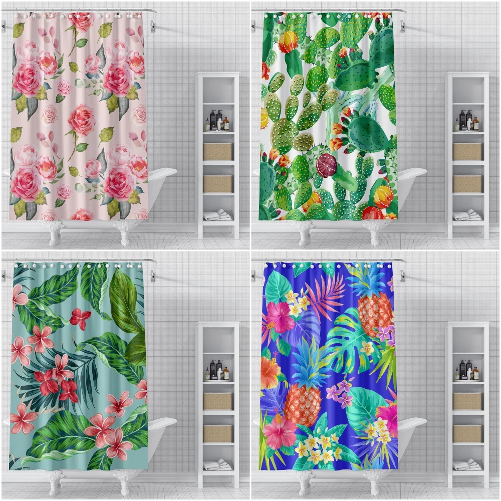 

Polyester Fiber Bath Curtain 3d Printed Leaves Shower Curtain with Hooks for Home Bathroom Decor Bath Screen Cortina de ducha