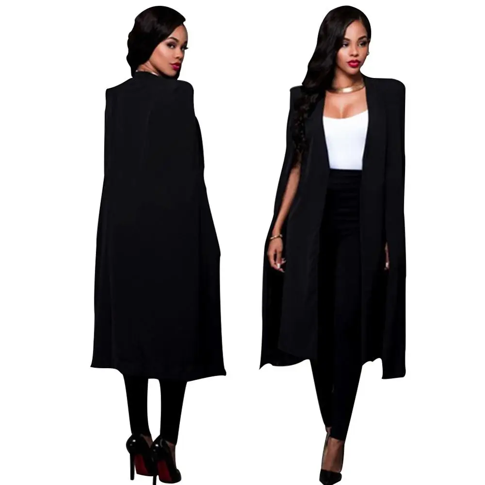 Модное женское однотонное пальто с открытой строчкой, без рукавов, длинное пальто, простой стиль, официальный Женский Тренч, черный, белый, 2 цвета, S3081G - Цвет: Черный