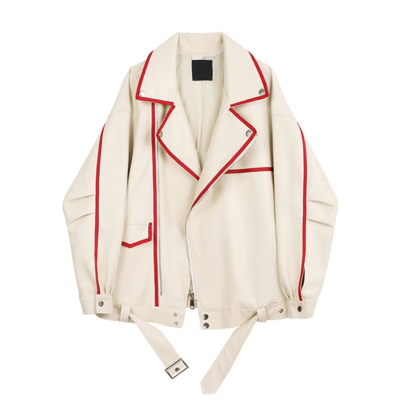 Мотоциклетная кожаная женская осенняя новая стильная куртка с воротником