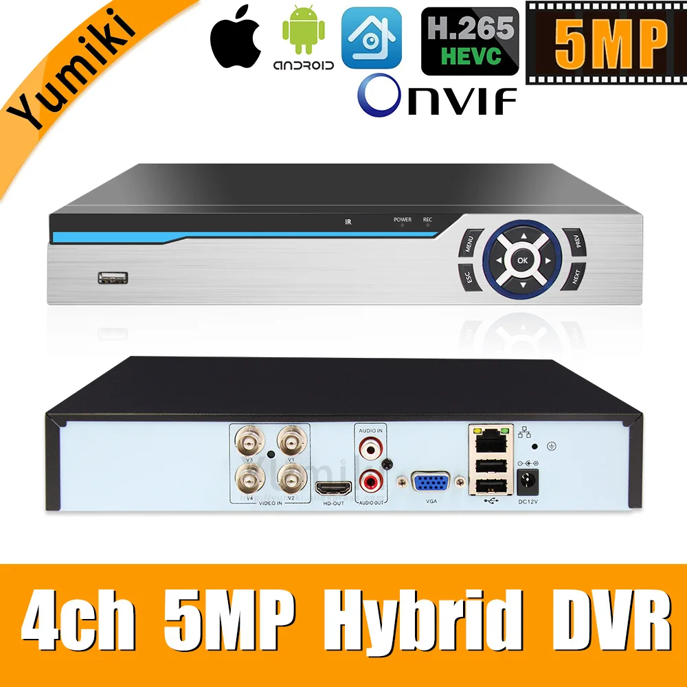 

6 in 1 H.265+ 4ch AHD video hybrid recorder for 5MP/4MP/3MP/1080P/720P Camera Xmeye Onvif P2P CCTV DVR AHD DVR support USB wifi