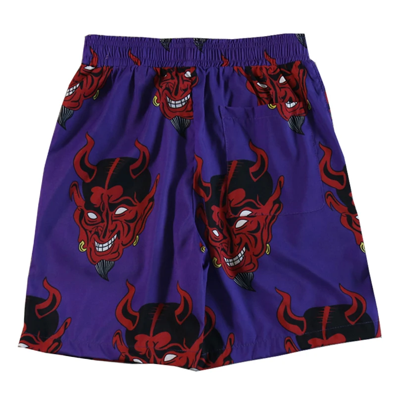 April MOMO Men Pants Printed Elastic Waist Beach Shorts Men Summer Men's Shorts Pink Purple - Color: Purple