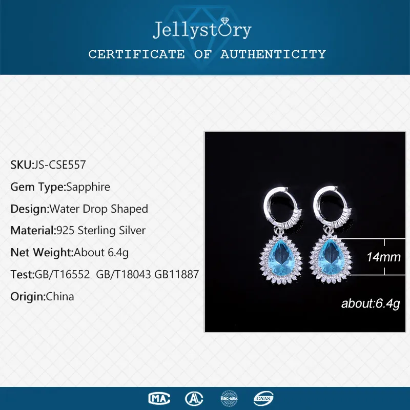 Jellystory модные 925 серебряные ювелирные серьги с каплями воды, драгоценные камни-сапфиры, серьги для женщин, свадебные подарки