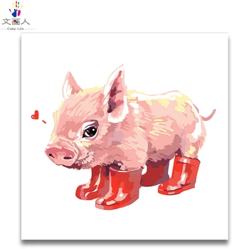 

Coloring by numbers Loving pig Wear red shoes charming expression Cute animals painting by numbers for Children's room decor