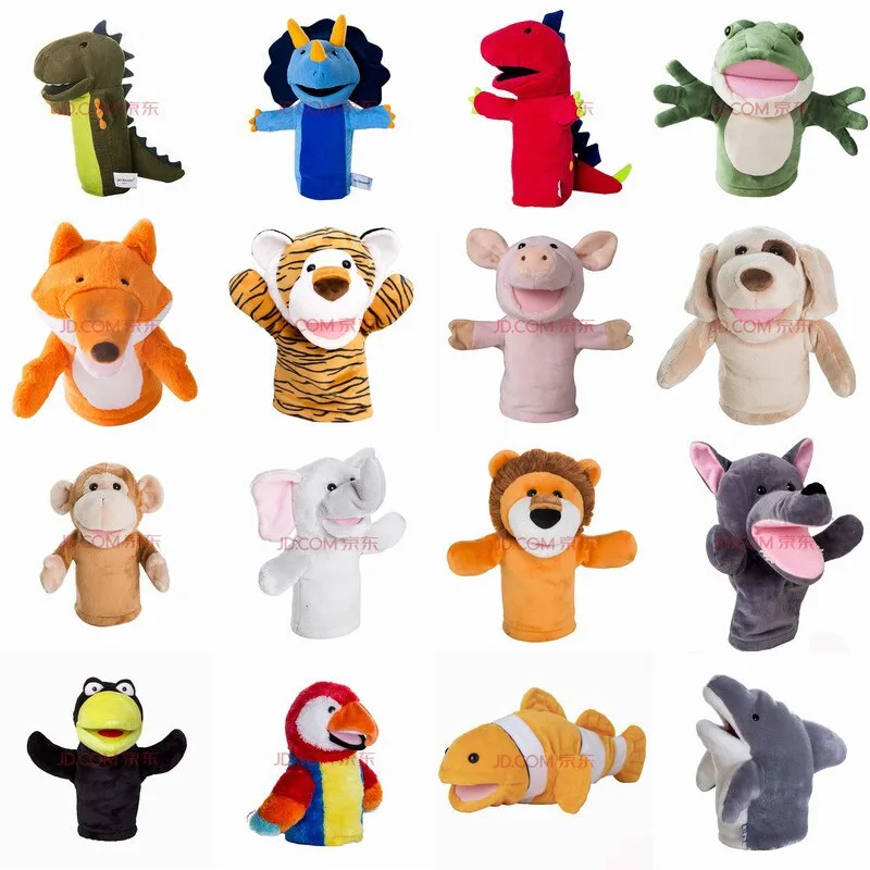 Plush Toy Dinosaur Animal Hand Puppet Mouth Can Be Used For Early Lecture Props Frog Fox Tiger Monkey Crow Elephant