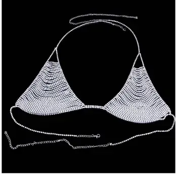 

Luxury sexy women Bikini Body chain sexy tassel chest chain crystal bra shiny gold sequins beach jewelry accessories