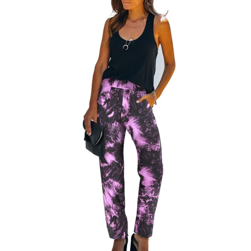 

ETOSELL Summer Pants Women Tie-dye Leisure Sports Home Trousers Ankle Length Loose Fashion Trousers
