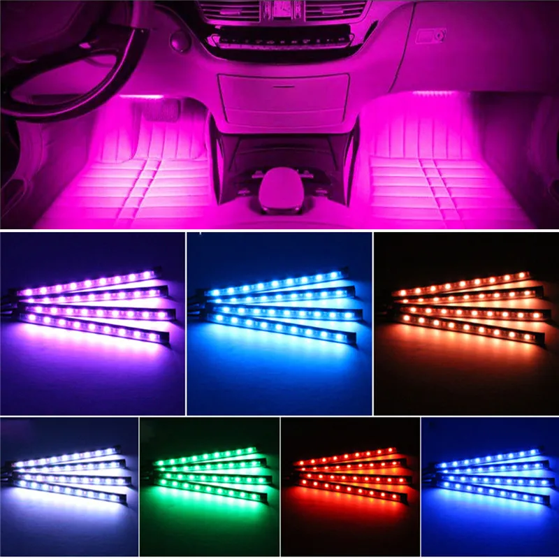 4x светодиодный автомобильный подсвечивающий гибкий светильник RGB декоративная атмосферная лампа под трубкой дном система неоновый светильник комплект приложение/пульт дистанционного управления