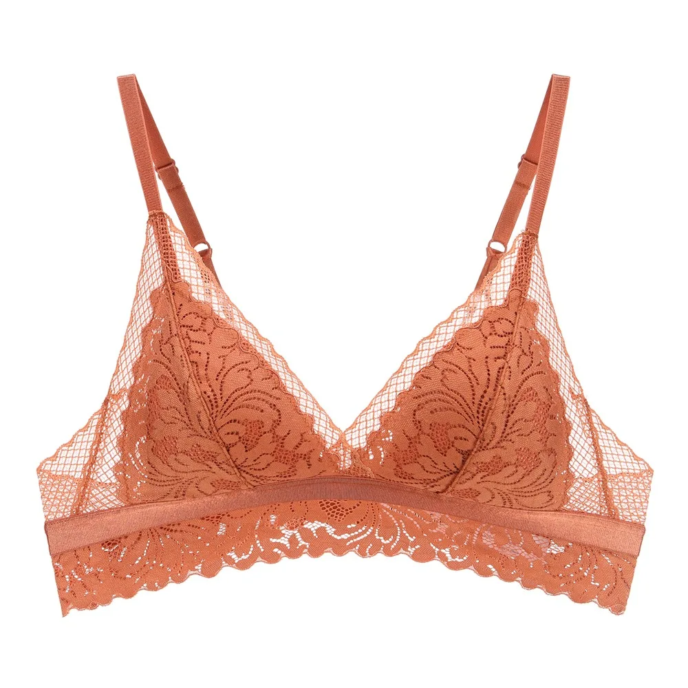 Sexy Lace 3/4 Cup Bra Sets for Women Thin Cotton Breathable Comfortable Underwear Solid Color Lingerie Set