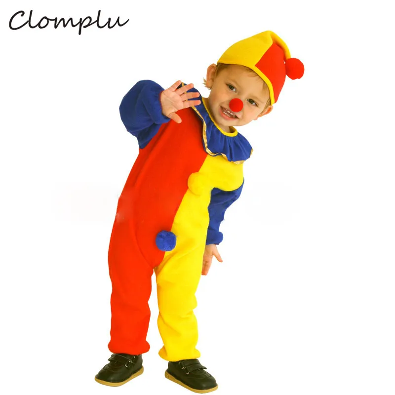 Clomplu/карнавальный костюм для мальчиков; костюм клоуна на Хэллоуин; костюм Джокера для детей; Высококачественный Детский костюм для костюмированной вечеринки; один комплект; комбинезон; костюмы с шапочкой