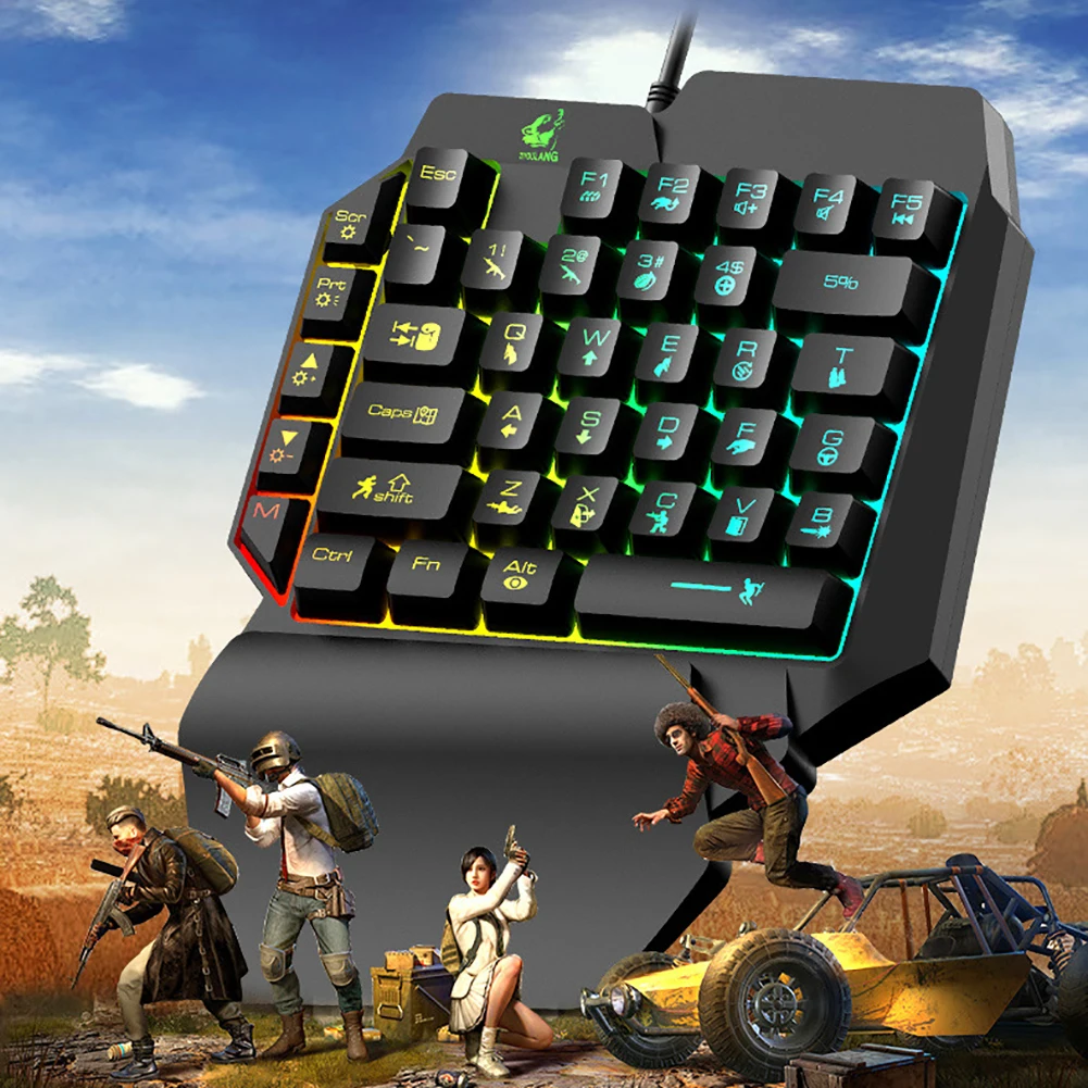  Wired Gaming Keypad with LED Backlight 35 Keys One-handed Membrane Keyboard for LOL/PUBG/CF Color R