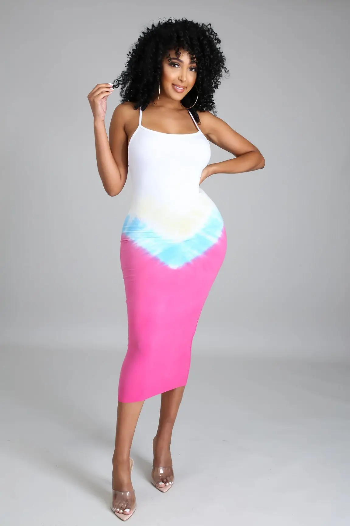 

Women Bicolor Gradient Color Dress Straps Backless Sexy Pink Sundress 2021 Summer Korean Fashion Cut Wrap Hip Y2K Clothes