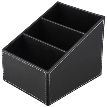 

3 Cells Phone Remote Control Holder Pu Leather Storage Box Stationery Makeup Cosmetic Organizer Desk Decor