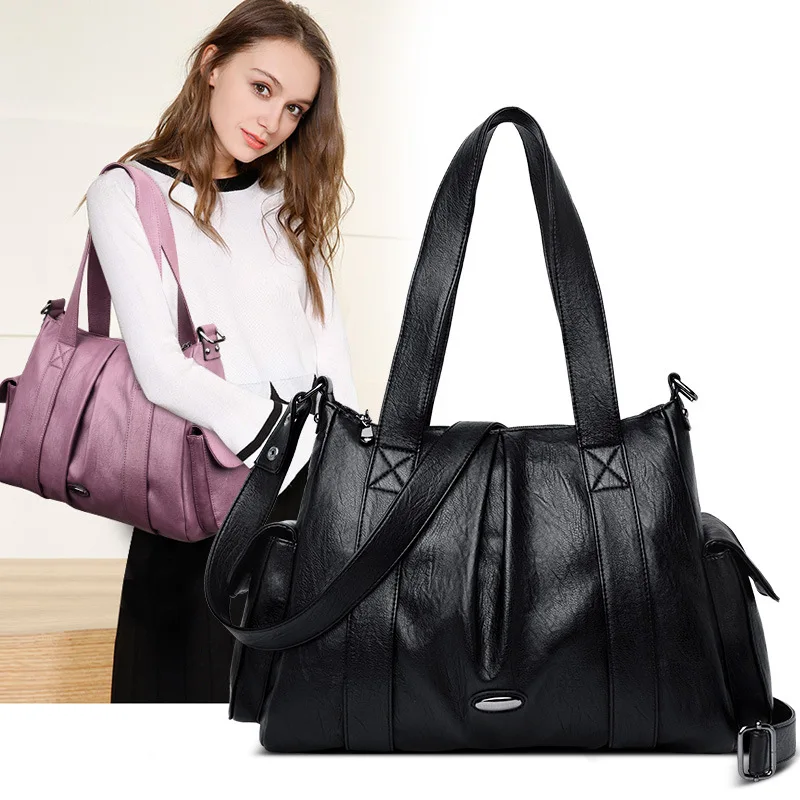 

Western Style Genuine Leather Large Motorcycle Bag 2019 on New Products Simple Glorious Portable Shoulder Bag Pleated Fashion WO